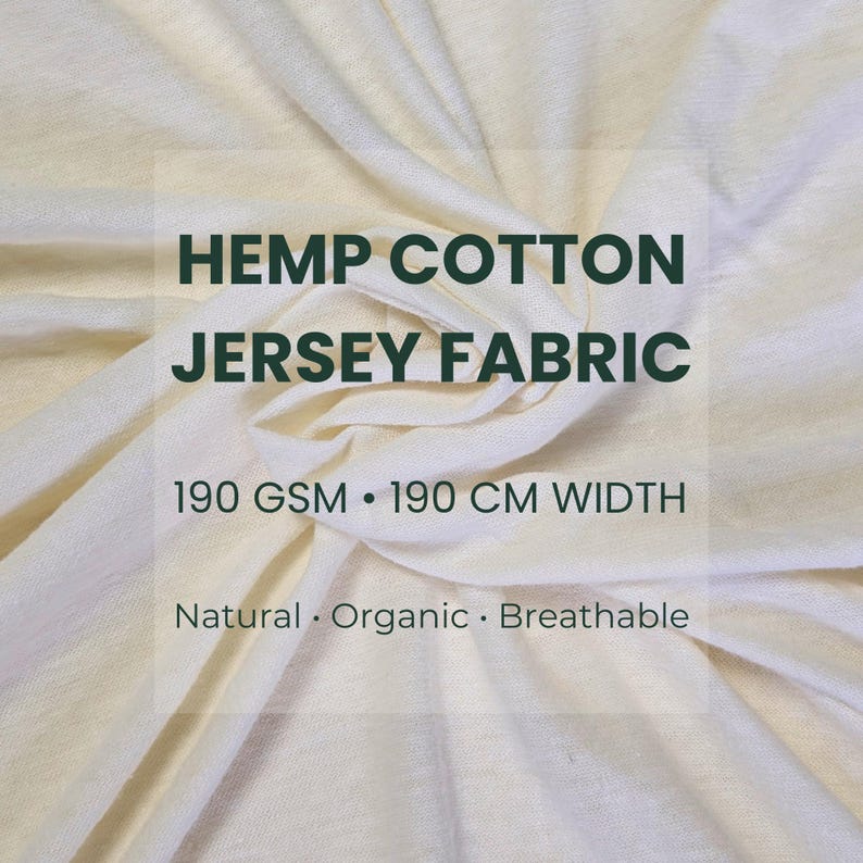 Hemp cotton jersey fabric by the meter, natural organic knit 190 GSM, 190 cm wide