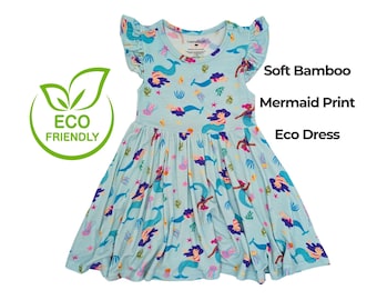 Baby Girl Bamboo Dress – Eco-Friendly Summer Dress with Mermaid Print – Soft and Hypoallergenic