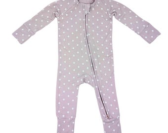 Baby Bambu-body med dragkedja – Unisex prickig sparkdräkt, miljövänlig pyjamas med återförslutningsbara händer och fötter 0-24 månader
