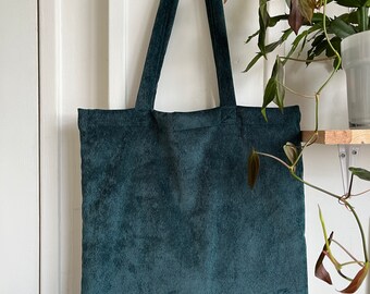 Duck blue velvet totebag