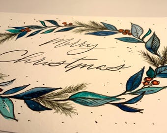 Christmas Watercolor Wreath – Ready to Paint Illustration (9x12 Cold Press Paper)
