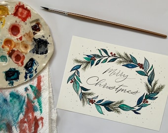 Christmas Watercolor Painting Kit – 4 Illustrations, 5x7 Cold Press Paper