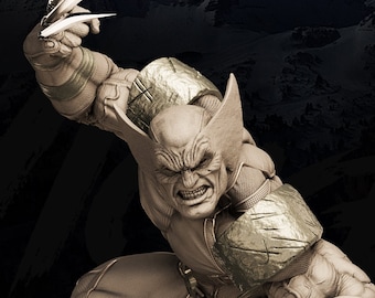 May include: A detailed, gray, sculpted figure of Wolverine, a Marvel Comics superhero, with claws extended. The figure is posed in a dynamic, action-ready stance. The text "WOLVERINE IS OMEGA RED" is visible in the upper left corner of the image.