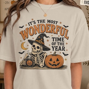 Vintage Halloween Comfort Colors Shirt Its the Most Wonderful Time of the Year Tee Skeleton Witch Pumpkin Shirt Retro Halloween T-Shirt