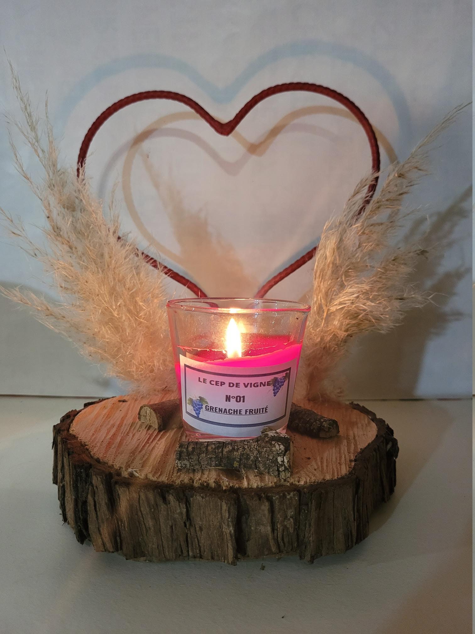 Décoration avec Bougie Cœur et Pampa
