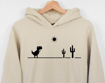 You Are Offline T-Rex [Dino Run] Pixel Art Dinosaur Game Pullover Hoodie