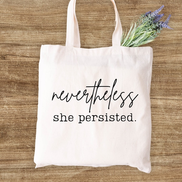 Nevertheless She Persisted Tote Bag, Feminist Zippered Canvas Bag, Women Power Tote Bag, Empower Women Zippered Bag, Equality Bag