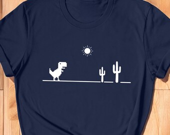 Funny Nerd T-Rex Shirt, Chrome Dinosaur Desert Design