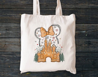 Christmas Disney Tote Bag, Cute Bow Tie Bag, Christmas Gingerbread House Tote Bag, Mickey Mouse and Minnie Mouse Canvas Tote Bag, Xmas Tree