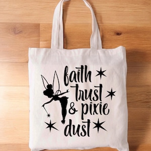 Tinkerbell Disney Tote Bag, Faith Trust Pixie Dust, Zippered Travel Bag