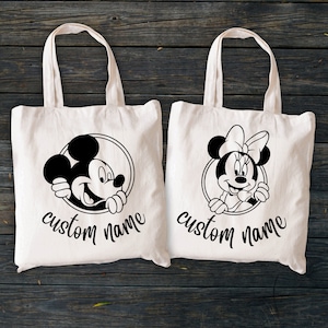 Personalized Mickey and Minnie Tote Bag, Custom Disney Tote Bag, Disney Zippered Tote Bag, Disneyland Trip Bag, Gift for Disney Lover
