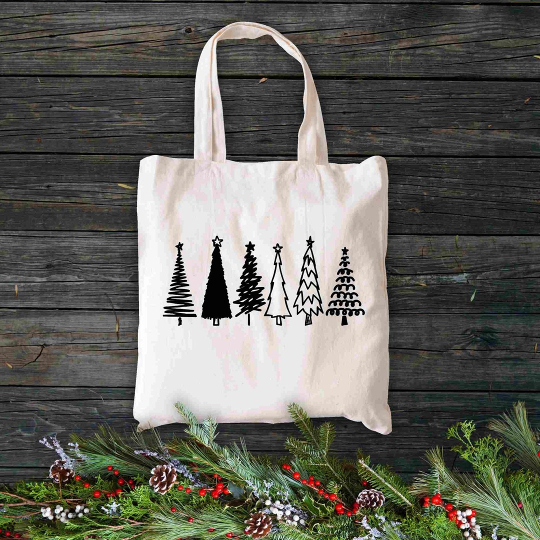 Christmas Tree Tote Bag Minimal Xmas Trees Tote Bag Cotton Etsy