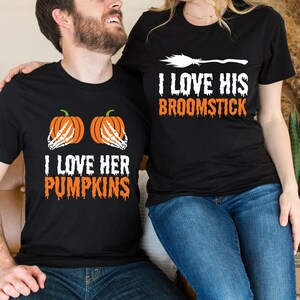 Couples Halloween Tshirt, Trick or Treating Parents Matching Shirts, Halloween Party Unisex Tee, Funny Halloween Shirt Broomsticks Pumpkins