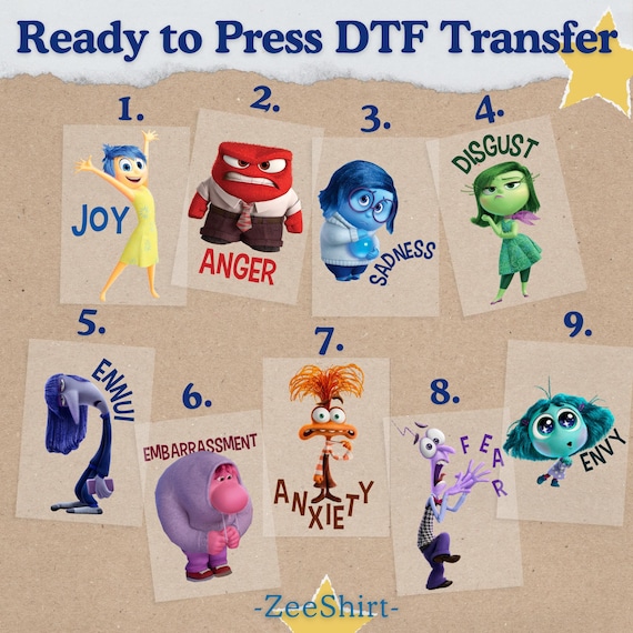 Inside Out 2 Characters DTF Transfer Set, Ready to Press