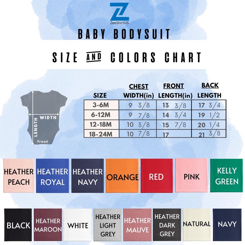 a baby boy's size and colors chart for a t - shirt