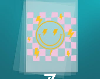 Checkered Smiley Face DTF Transfer, Ready To Press