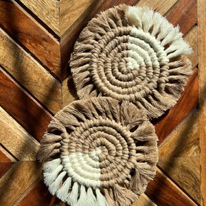 Two-Toned Boho Macrame Coaster, Boho Decor, Macrame Home Decor , Boho Coaster, Macrame Decor, Coaster, Small Gift Ideas, Spiral Coaster