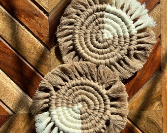 Two-Toned Boho Macrame Coaster, Boho Decor, Macrame Home Decor , Boho Coaster, Macrame Decor, Coaster, Small Gift Ideas, Spiral Coaster