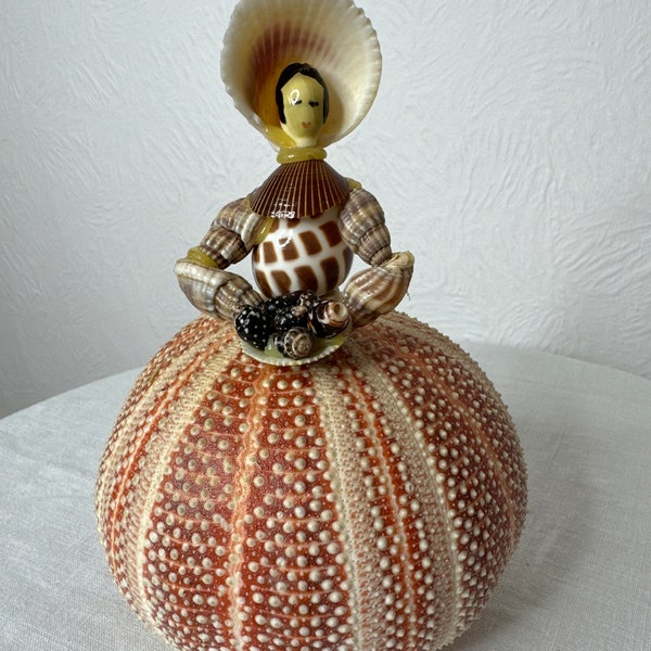 Vintage Retro shell art /sea urchin lady figurine object /ornament 1950s