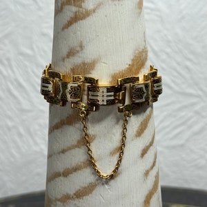 Vintage Damascene Goldtone Toledo Bracelet with Safety Chain