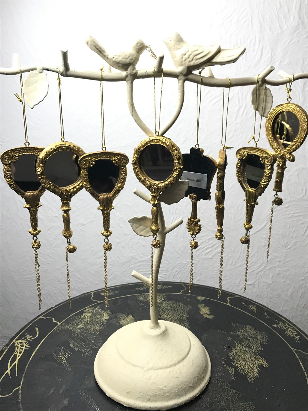 Set of 8 Gold Vintage Style Mirror Christmas Tree Ornaments Etsy