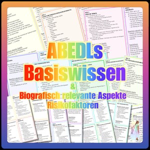 May include: A colorful collage of text and images with the words "ABEDLS Basiswissen & Biografisch relevante Aspekte Risikofaktoren" in large, bold letters. The text is in German and the images are of various colors and designs.