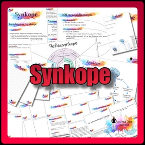 May include: A colorful infographic about syncope, a medical term for fainting. The infographic includes diagrams, definitions, and explanations of different types of syncope, such as cardiogenic syncope, vasovagal syncope, and reflex syncope. The infographic also includes a list of differential diagnoses for syncope.