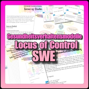May include: A colorful graphic with the text "Gesundheitsverhaltensmodelle Locus of Control SWE" in pink and white. The graphic includes diagrams and text about the concept of locus of control in health behavior.
