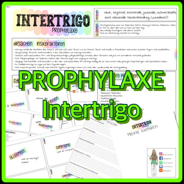 005/002 PROPHYLAXIE Intertrigo - Sommaire A4 - Flashcards A6 - Notes - Testez vos connaissances - Cartes vierges -