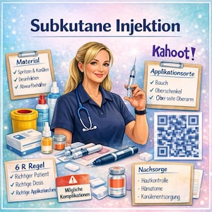 Subkutane Injektion Pflege Ausbildung | Handout, Lernkarten, Kahoot & PowerPoint | Praxisanleitung Pflege Unterricht