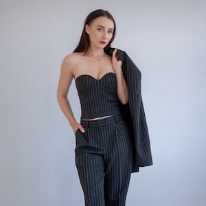 Pinstripe Bustier Corset Top, Formal Tube Top for Women