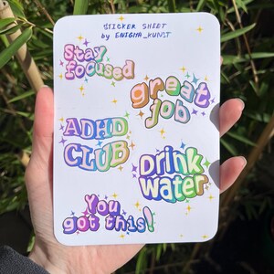 Naklejka na zdrowie psychiczne ADHD Naklejka winylowa, przypomnienie, motywujący zestaw naklejek tęczowych, ręcznie robione naklejki, dbanie o siebie, afirmacje