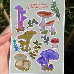 A6 sticker paddenstoel vinyl, stickerset, fantasie