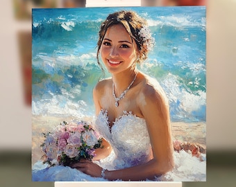 Custom Portrait Painting From Photo on Canvas: Digital Oil Painting,Wedding, Anniversary,Couple Portrait,wedding gift,custom portrait