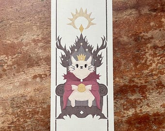 Queen of Pentacles cat bookmark – Whimsical Illustration – Home Decor