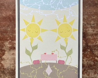 Grounding and Growing Sunflower A5 Print – Whimsical Illustration – Home Decor