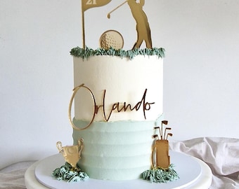 Golf Kuchen Charm Set - Golf Cake Toppers-Gold Acryl-Golfer Cake Topper-Sport- Personalisierte-Gold Clubs Golfball Golf Flagge Trophäe Kuchen Charme