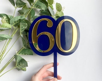 60 Geburtstag Tortenstecker - Blau Gold Cake Topper - Sechzig Geburtstag Cake Topper - Acryl Kuchen Dekor - Party Zubehör - Kuchen Dekor - Gold Cake Topper