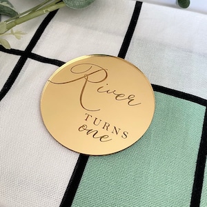 Name Age Cake Disc - Acrylic Cake Disc Topper - Cake Topper Gold - First Birthday - Personalised Cake Topper - Cake Topper Decor -Cake Decor
