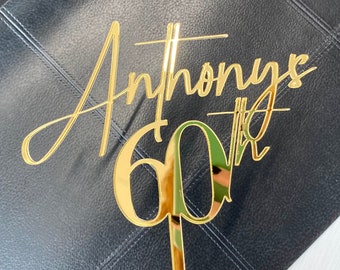 Name Age Cake Topper - Acryl Gold Cake Topper - Geburtstags-Kuchen-Topper - 60