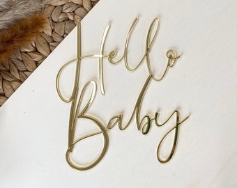 Hello Baby Kuchen Anhänger - Baby-Dusche-Kuchenanhänger - Baby-Dusche-Kuchendeckel - Gold Acryl Baby-Dusche-Topper - Neues Baby-Hello Baby-Kuchendeckel