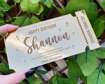 Personalised Gift Voucher - Birthday Gift Voucher Personalised Voucher Engraved - Experience Birthday Gift - Acrylic Voucher-Birthday Ticket
