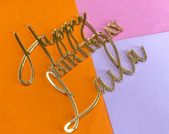Encanto de pastel de nombre personalizado - Encanto de nombre acrílico de oro - Feliz cumpleaños - Decoración de pastel de cumpleaños - Decoración de encanto de topper de pastel personalizado