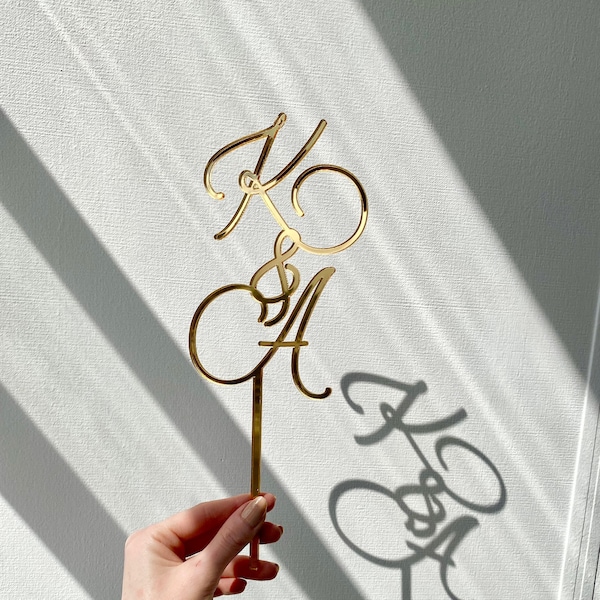 Initial Wedding Cake Topper - Engagement Cake Topper-Gold Wedding Cake Topper-Monogram Cake Topper-Monogram Cake Decor-Wedding Cake Supplies