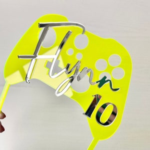 Game Controller Cake Topper - Gaming Cake Topper - Gaming Game Lover Name Age Cake Topper - Birthday Cake Decor - Birthday Topper-Neon Green