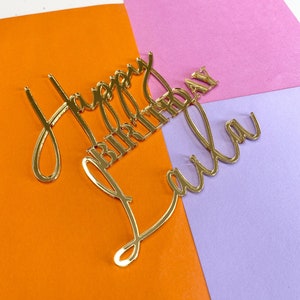 Personalised Name Cake Charm - Gold Acrylic Name Charm - Happy Birthday- Birthday Cake Decor - Custom Cake Topper Charm Decoration
