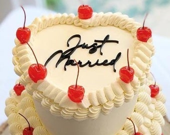 Adorno para tarta de recién casados - Adorno para tarta de recién casados - Adorno negro para tarta - Adorno para tarta de bodas - Adorno para tarta de bodas - Decoración acrílica para tarta