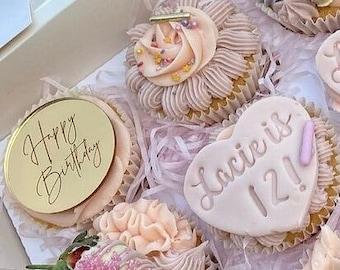 Złote dyski do babeczek urodzinowych - Złote zawieszki do ciast - Topper na tort urodzinowy - Urocze zawieszki do babeczek urodzinowych - Artykuły do ciast - Dekoracje na przyjęcia