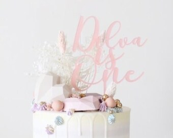 Topo de bolo de aniversário rosa - Topo de bolo rosa - Topo de bolo de acrílico com nome e idade - Topo de bolo rosa fofo e feminino - Topo de acrílico rosa fosco