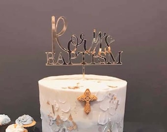 Baptism Cake Topper - Personalised Baptism Cake Topper - Gold Acrylic Cake Topper - Cake Decor - Baptism Religious Cake Topper-Baptism Decor